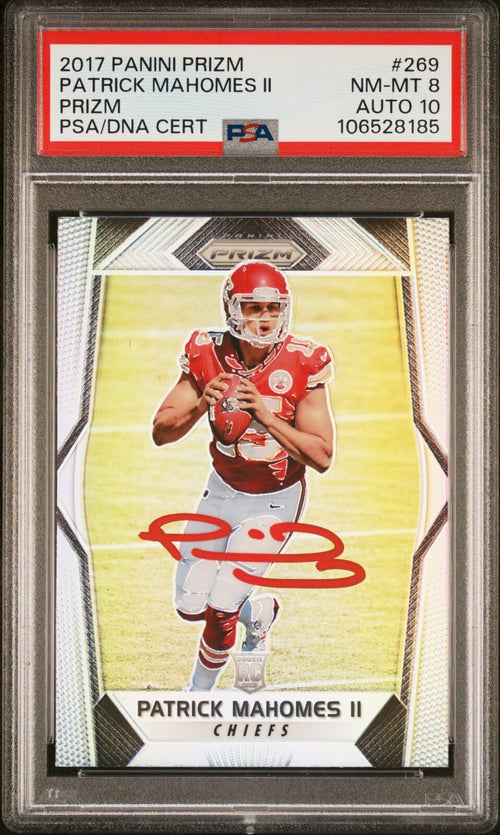 PATRICK MAHOMES SIGNED 2017 PANINI PRIZM ROOKIE #269 RC PSA 8 AUTO 10