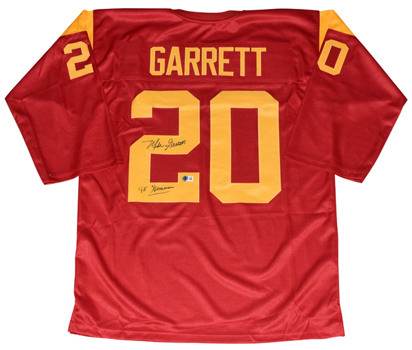 MIKE GARRETT SIGNED USC TROJANS #20 THROWBACK JERSEY BECKETT W/ 65 HEISMAN