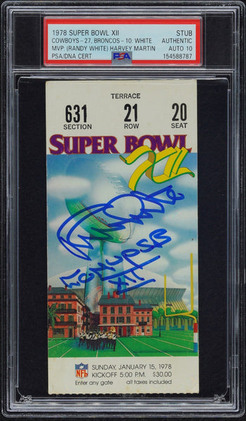 RANDY WHITE SIGNED 1978 SUPER BOWL XII 12 TICKET DALLAS COWBOYS PSA AUTO 10