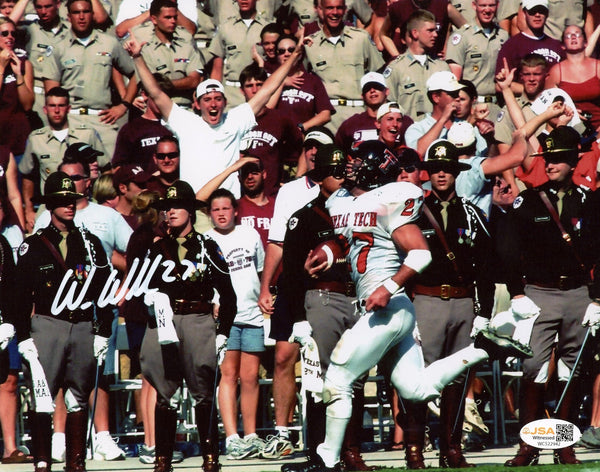 WES WELKER AUTOGRAPHED TEXAS TECH RED RAIDERS VS A&M 8x10 PHOTO JSA