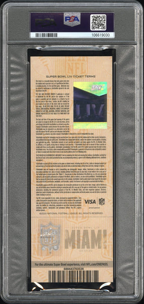 PATRICK MAHOMES SIGNED 2020 SUPER BOWL LIV 54 TICKET CHIEFS 49ERS PSA 9 AUTO 10