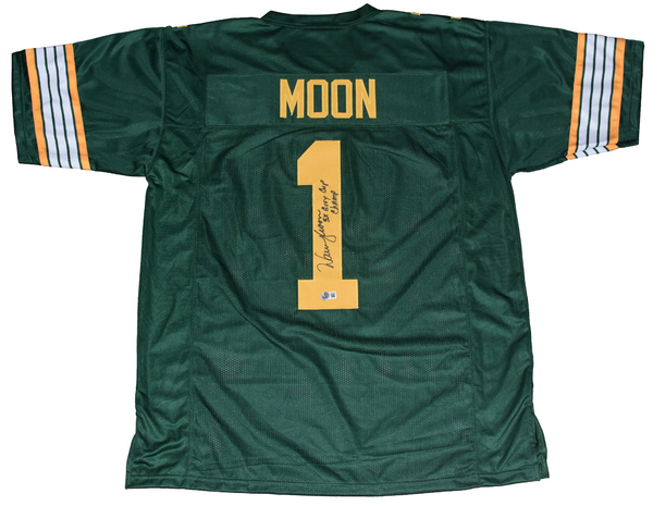 WARREN MOON SIGNED EDMONTON ESKIMOS #1 GREEN JERSEY W/ 5X GREY CUP CHAMP