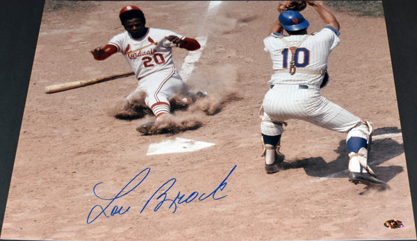 LOU BROCK SIGNED AUTOGRAPHED ST LOUIS CARDINALS 16x20 PHOTO COA