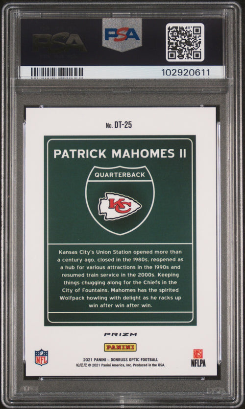 PATRICK MAHOMES SIGNED 2021 PANINI DONRUSS OPTIC DOWNTOWN AUTO PSA GEM 10