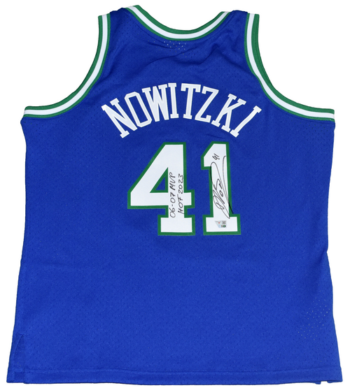DIRK NOWITZKI SIGNED DALLAS MAVERICKS MITCHELL & NESS JERSEY W/ 06-07 MVP & HOF
