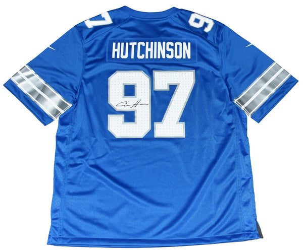 AIDAN HUTCHINSON AUTOGRAPHED DETROIT LIONS #97 NIKE 2024 BLUE JERSEY BECKETT