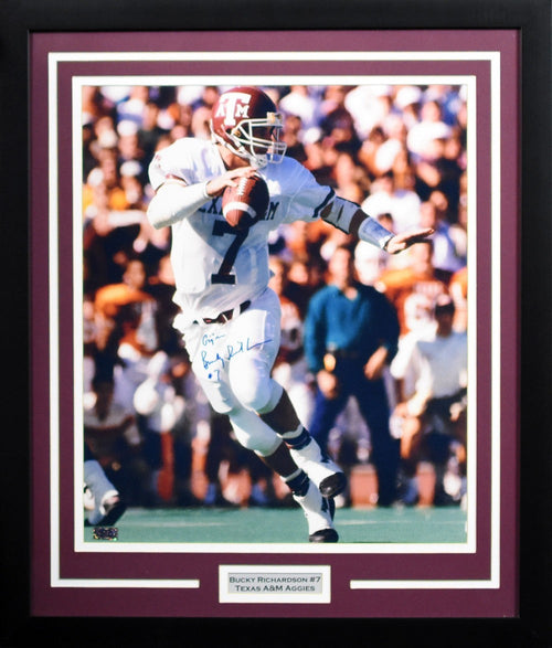 BUCKY RICHARDSON SIGNED TEXAS A&M AGGIES 16x20 FRAMED PHOTO COA