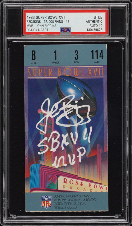 JOHN RIGGINS SIGNED 1983 SUPER BOWL XVII 17 TICKET REDSKINS DOLPHINS PSA AUTO 10