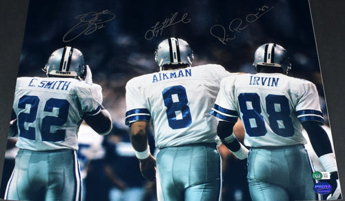 TROY AIKMAN EMMITT SMITH MICHAEL IRVIN SIGNED COWBOYS TRIPLETS 16x20 PHOTO BAS