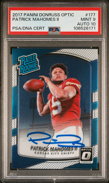 PATRICK MAHOMES SIGNED 2017 PANINI SELECT ROOKIE RC #103 AUTO PSA 9