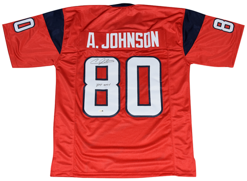 ANDRE JOHNSON SIGNED HOUSTON TEXANS #80 RED JERSEY JSA W/ HOF 2024