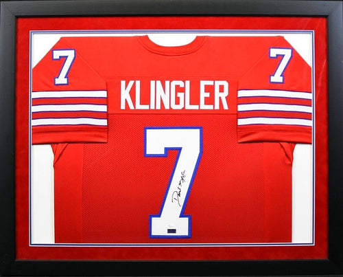 DAVE KLINGLER SIGNED HOUSTON COUGARS #7 RED FRAMED JERSEY COA