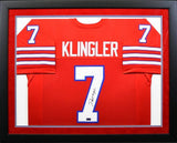 DAVE KLINGLER SIGNED HOUSTON COUGARS #7 RED FRAMED JERSEY COA