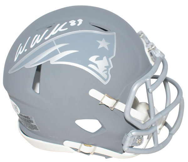 WES WELKER AUTOGRAPHED NEW ENGLAND PATRIOTS SLATE SPEED MINI HELMET JSA