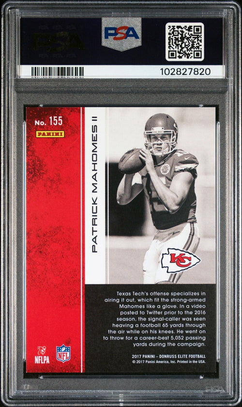 PATRICK MAHOMES SIGNED 2017 PANINI DONRUSS ELITE RED RC /149 PSA 8 AUTO 10