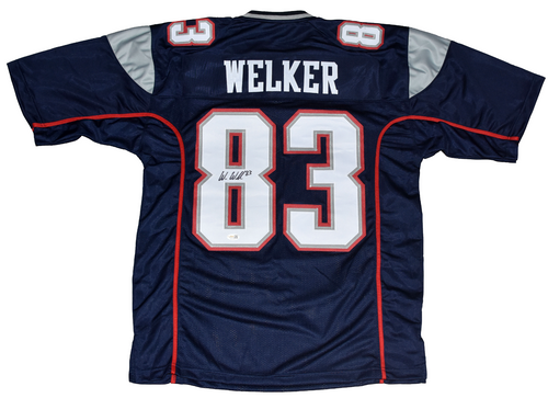 WES WELKER AUTOGRAPHED NEW ENGLAND PATRIOTS #83 NAVY JERSEY JSA