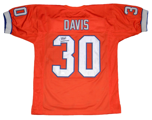 TERRELL DAVIS AUTOGRAPHED DENVER BRONCOS #30 ORANGE JERSEY JSA W/ SB XXXII MVP