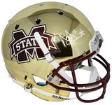 DAK PRESCOTT SIGNED MISSISSIPPI STATE BULLDOGS GOLD CHROME FULL SIZE HELMET BAS