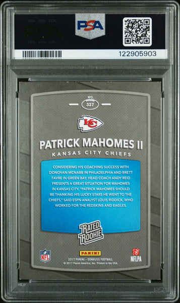 PATRICK MAHOMES SIGNED 2017 PANINI DONRUSS RATED ROOKIE #327 PSA AUTO - YELLOW