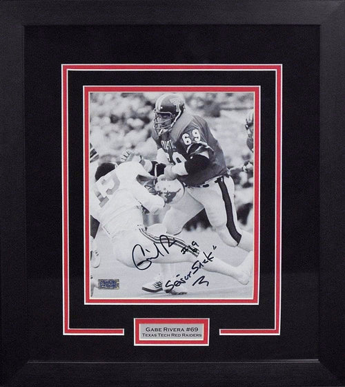 GABE RIVERA SIGNED TEXAS TECH RED RAIDERS 8x10 FRAMED PHOTO W/ SENOR SACK