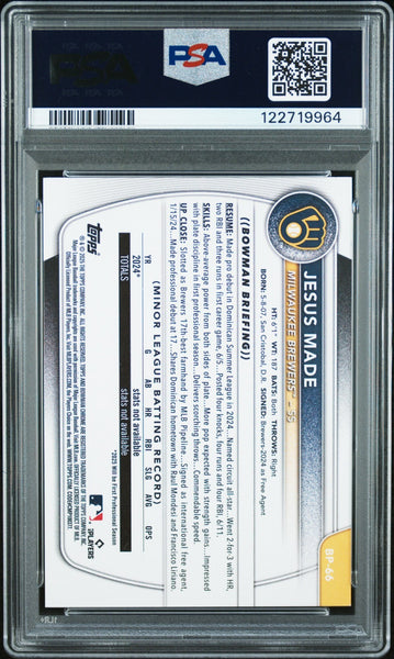 JESUS MADE SIGNED 2025 BOWMAN PAPER PROSPECTS 1ST ROOKIE RC PSA 9 AUTO 10