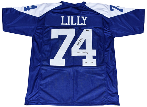 BOB LILLY SIGNED DALLAS COWBOYS #74 THROWBACK JERSEY W/ MR COWBOY & HOF 1980