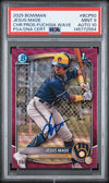 JESUS MADE SIGNED 2025 BOWMAN CHROME 1ST RC FUCHSIA WAVE /199 PSA 9 AUTO 10