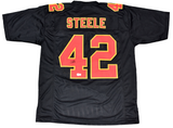 CARSON STEELE SIGNED AUTOGRAPHED KANSAS CITY CHIEFS #42 BLACK JERSEY BECKETT