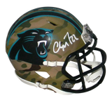 CHRISTIAN McCAFFREY SIGNED CAROLINA PANTHERS CAMO SPEED MINI HELMET BECKETT
