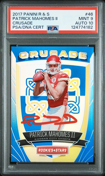 PATRICK MAHOMES SIGNED 2017 PANINI ROOKIES & STARS CRUSADE RC PSA 9 AUTO 10