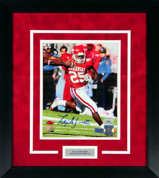 FELIX JONES AUTOGRAPHED ARKANSAS RAZORBACKS 8x10 FRAMED PHOTO COA