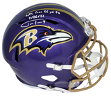 JUSTIN TUCKER SIGNED BALTIMORE RAVENS FULL SIZE  FLASH HELMET W/ RECORD 66 YD FG