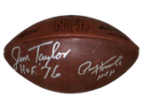 JIM TAYLOR & PAUL HORNUNG SIGNED PACKERS WILSON NFL DUKE THROWBACK FOOTBALL JSA