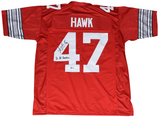 AJ HAWK AUTOGRAPHED OHIO STATE BUCKEYES #47 RED JERSEY W/ 2X ALL-AMERICAN