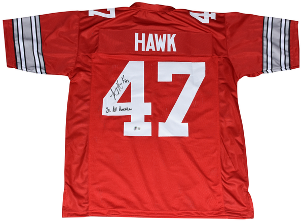 AJ HAWK AUTOGRAPHED OHIO STATE BUCKEYES #47 RED JERSEY W/ 2X ALL-AMERICAN