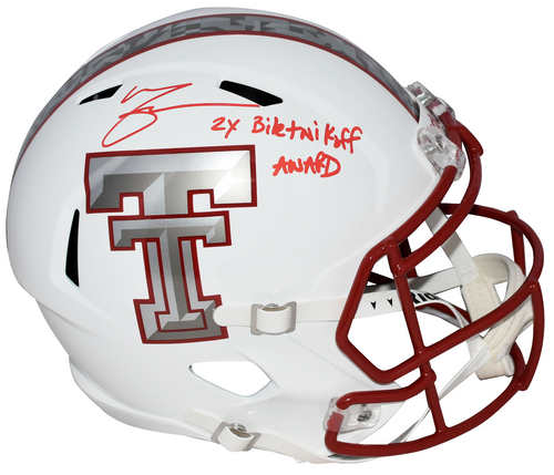 MICHAEL CRABTREE SIGNED TEXAS TECH RED RAIDERS FULL SIZE HELMET + 2X BILETNIKOFF