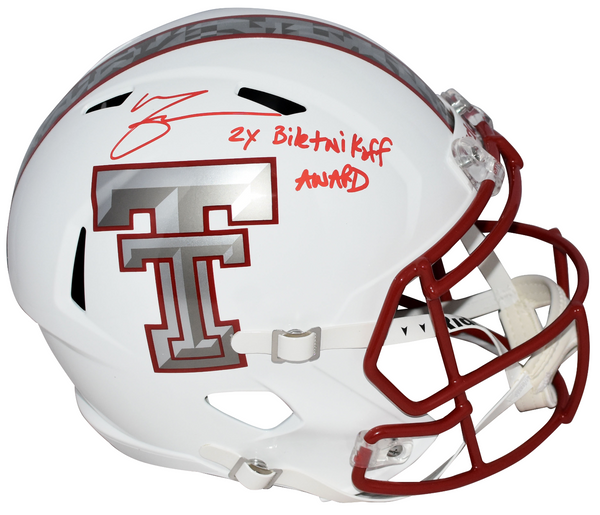 MICHAEL CRABTREE SIGNED TEXAS TECH RED RAIDERS FULL SIZE HELMET + 2X BILETNIKOFF