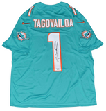 TUA TAGOVAILOA SIGNED MIAMI DOLPHINS #1 TEAL NIKE LIMITED JERSEY FANATICS