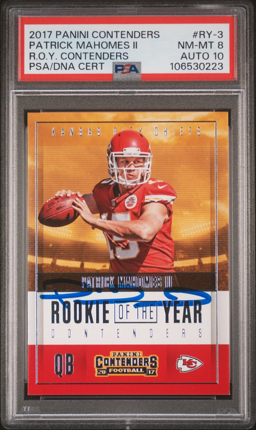 PATRICK MAHOMES SIGNED 2017 PANINI CONTENDERS ROY ROOKIE RC PSA 8 AUTO 10