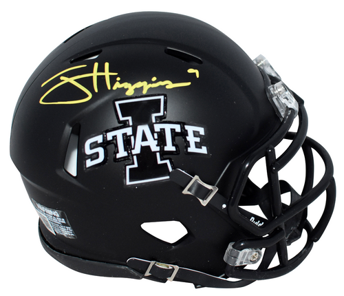 JAYDEN HIGGINS SIGNED IOWA STATE CYCLONES BLACK SPEED MINI HELMET BECKETT