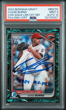 CHASE BURNS SIGNED 2024 BOWMAN CHROME AQUA LUNAR REFRACTOR /125 PSA 9 AUTO 10