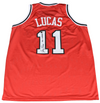 JERRY LUCAS SIGNED OHIO STATE BUCKEYES #11 RED BASKETBALL JERSEY W/ 1960 CHAMPS