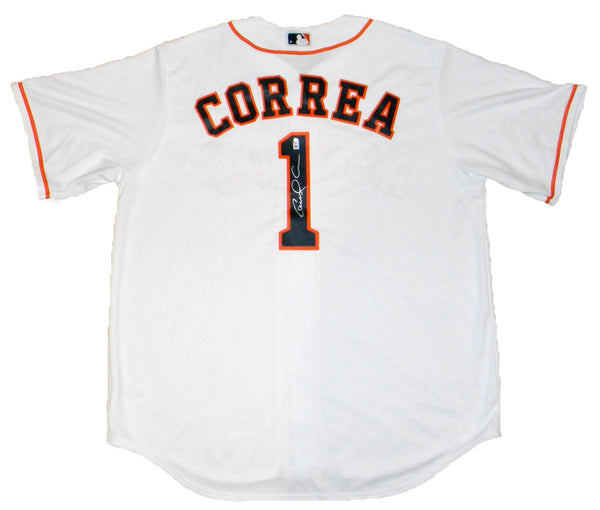 CARLOS CORREA AUTOGRAPHED HOUSTON ASTROS #1 WHITE MAJESTIC JERSEY MLB AUTH