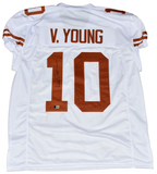 VINCE YOUNG SIGNED TEXAS LONGHORNS #10 WHITE GAME CUT JERSEY W/ 05 NATL CHAMPS