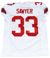 JACK SAWYER SIGNED OHIO STATE BUCKEYES #33 WHITE JERSEY W/ 2024 NATIONAL CHAMPS