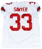 JACK SAWYER SIGNED OHIO STATE BUCKEYES #33 WHITE JERSEY W/ 2024 NATIONAL CHAMPS