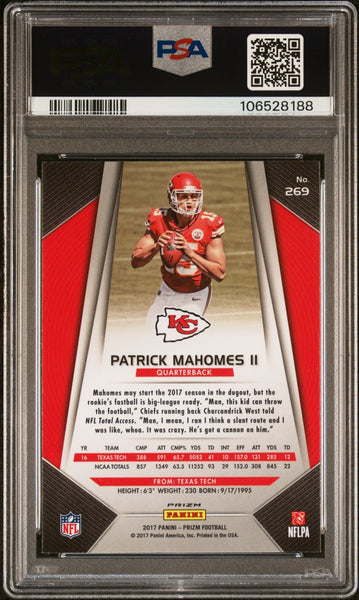 PATRICK MAHOMES SIGNED 2017 PANINI SILVER PRIZM ROOKIE #269 RC PSA 9 AUTO 10