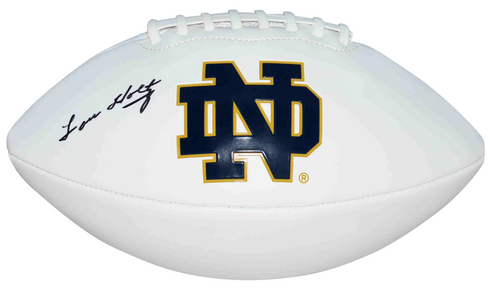 LOU HOLTZ AUTOGRAPHED SIGNED NOTRE DAME IRISH WHITE LOGO FOOTBALL BECKETT
