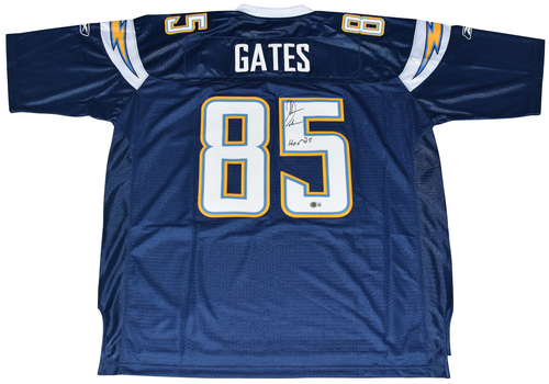 ANTONIO GATES SIGNED SAN DIEGO CHARGERS #85 REEBOK PREMIER JERSEY W/ HOF 25