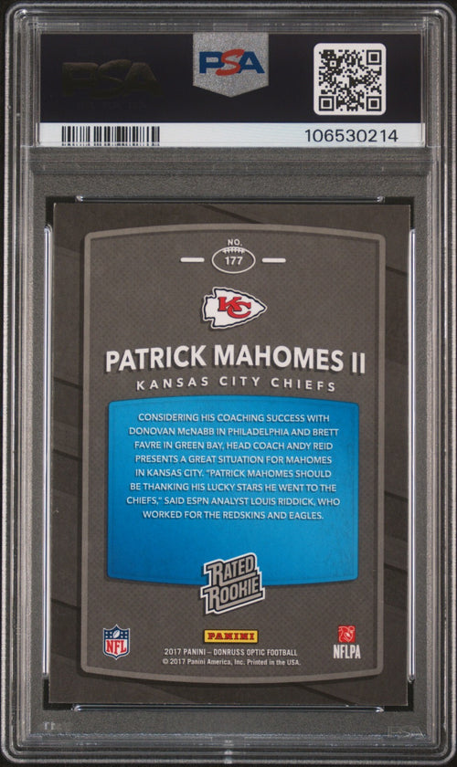 PATRICK MAHOMES SIGNED 2017 PANINI DONRUSS OPTIC RATED ROOKIE RC PSA 8 AUTO 10